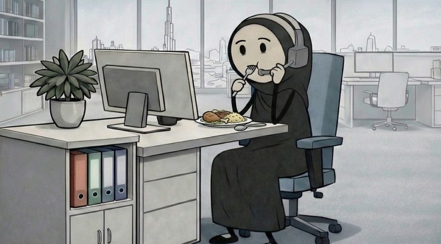 Agent eating lunch at the desk
